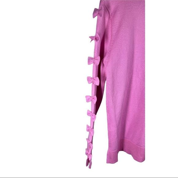 MAGASCHONI Womens Sz S Pink Sweater Cut Out Bows on Sleeves Vee Neck - Picture 5 of 6